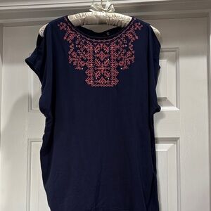 Navy Blue Embroidered Women's Top